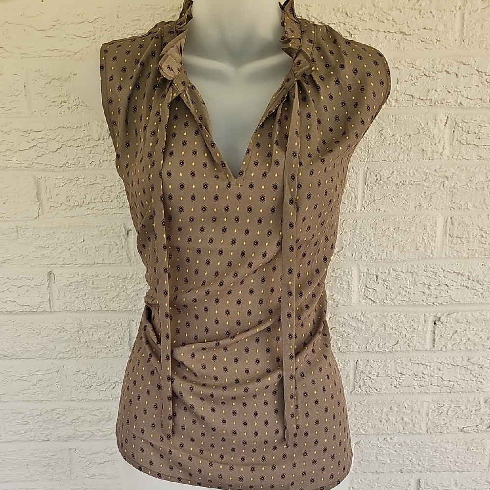 Ann Taylor Factory Brown Ruched Sleeveless Blouse